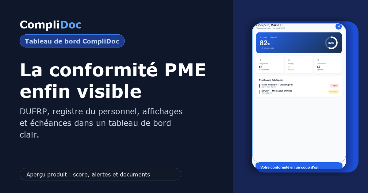 Capture d'écran du tableau de bord CompliDoc pour suivre les obligations d'entreprise